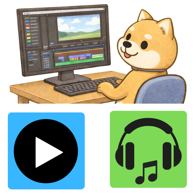 ワンちゃんの動画編集と
作曲